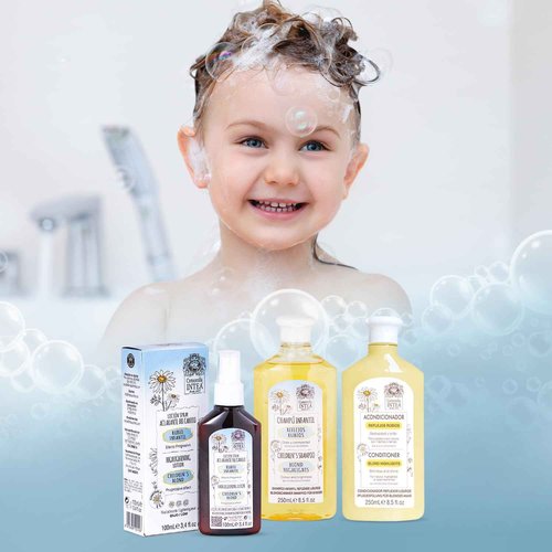 Camomila Intea Kids 3-In-1 Hair Lightener Kit - Blonder Lightening Set with Chamomile Extract - Lotion, Shampoo and Conditioner