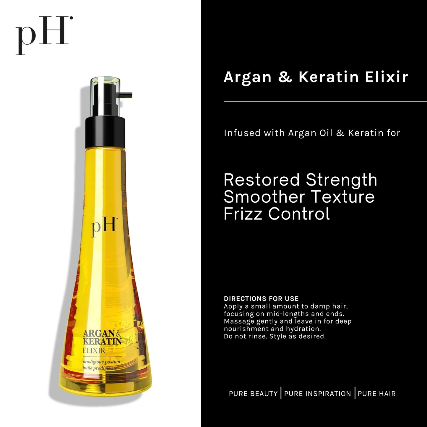 pH PURE HAIR Argan & Keratin Elixir - Hair Treatment for Damaged Hair, Smoothing & Anti-Breakage, Deeply Nourishing & Moisturizing Oil - Sulfate-Free with Argan Oil - 3.38 oz
