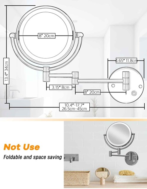 Wall Mounted Makeup Mirror with Lights Hardwired, 1/5X Magnifying Double Sided Touch Dimming, 360 Rotation Extension Arm Shaving Light up Mirror for Bathroom, Chrome