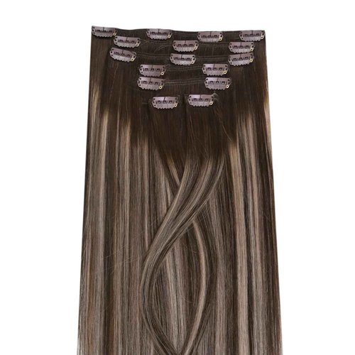 Ugeat Hair Extensions Clip in 18 Inch Clip in Extensions Real Human Hair Balayage Brown Human Hair Extensions Clip ins Ash Brown No Damage 7Pcs 120G 4/18/4