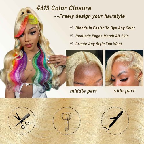 Blonde 5x5 Hd Lace Closure Brazilian Virgin Human Hair Body Wave Invisible Transparent Lace Pre plucked with baby hair Natural Hairline Free part 150 density 16 Inch