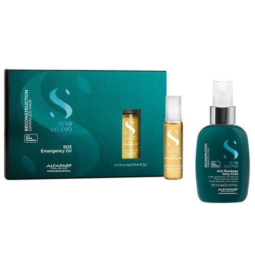 Alfaparf Milano Semi di Lino Reconstruction Reparative SOS Emergency Hair Oil and Anti-Breakage Fluid Set for Damaged Hair - Hair Breakage Treatment for Strengthening & Repairing Damaged Hair - Vegan