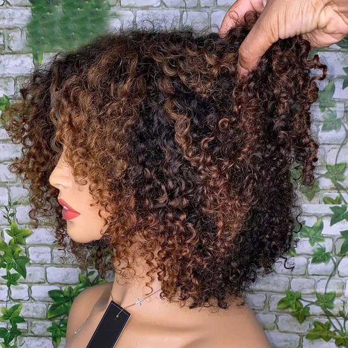 Youleas 5x5 HD Lace Closure Wigs Human Hair 180% Density 1B/4 Highlight Bob Wig Human Hair Glueless Wigs Pre Plucked Short Curly Human Hair Wig Bleached Knots Ready to Wear (14inches)