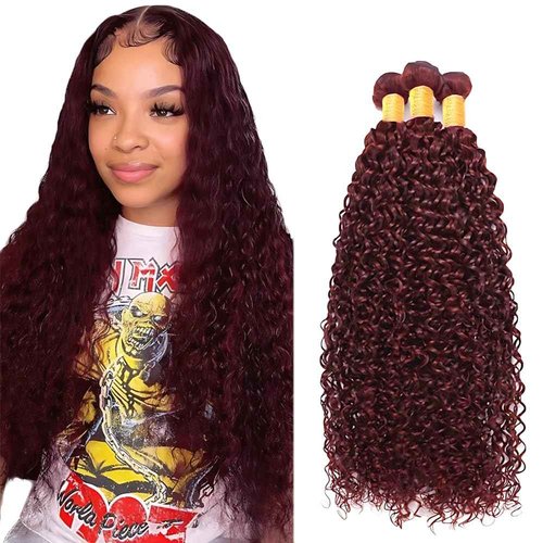 ZCMYVINND Burgundy Jerry Curly Wave Human Hair Bundles 18 20 22 Inch Brazilian Wine Red 99J Bundles Human Hair Unprocessed Brazilian Virgin Quick Weave for Black Women