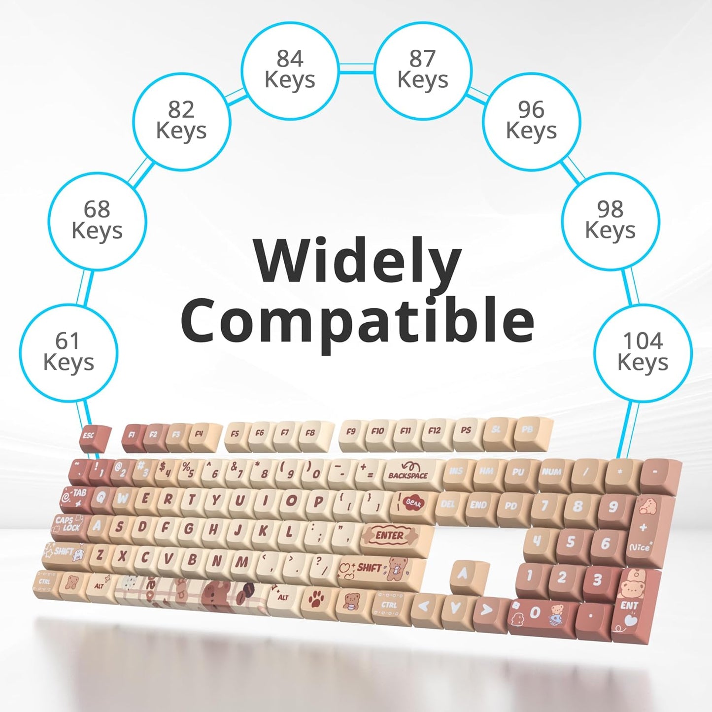 133 Keys PBT Keycap XDA Profile Keycaps Dye-Sublimation Custom Keycaps for MX Switches 60% 75% 100% Mechanical Gaming Keyboards(Caramel Bear)