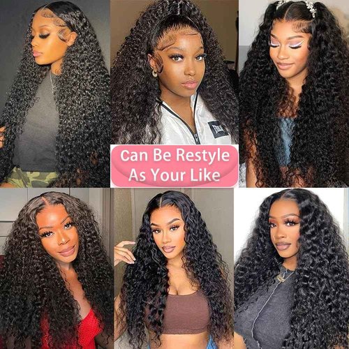 Xojao Water Wave HD Lace Front Wigs Human Hair 10A Curly Human Hair 13x4 Transparent Lace Frontal Wigs Pre Plucked Wet And Wavy Wigs Human Hair for Women 180% Density (20Inch, Natural Black)