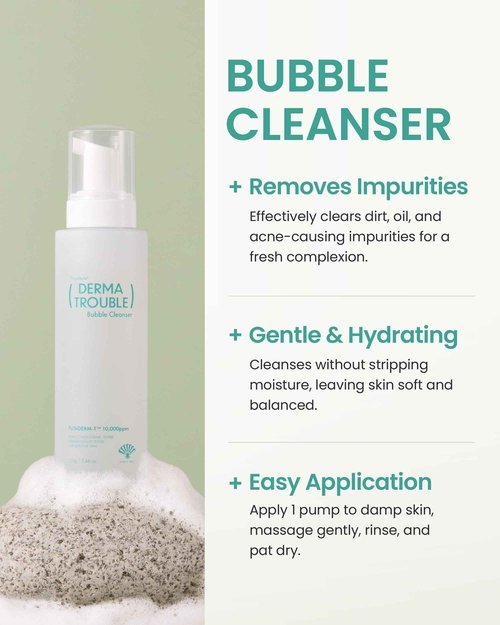 Fusidyne Derma Trouble 3-Step Acne Kit - Korean Skin Care Routine for Clogged Pores & Sensitive Skin, Gentle pH-Balanced Cleanser, Toner & Cream, Non-Irritating Formula. Anti-Sebum Complex, Fusiderm-T