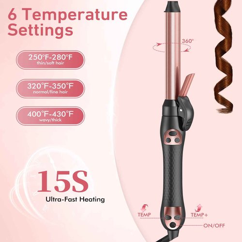 Soffiya Automatic Rotating Curling Iron 1-Inch - Self-Curl for Beach Waves & Thick Hair, Adjustable Temp 250°F-430°F + Dual Voltage Travel Iron - Salon Results for Beginners (Rose Gold)