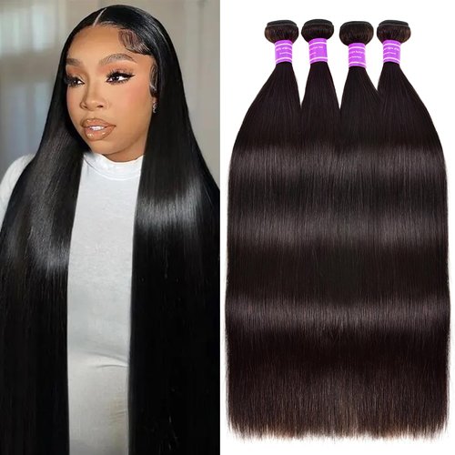 fphko 12A Human Hair Bundles Straight 4 Bundles 100% Unprocessed Brazilian Virgin Hair Double Weft Bundles Deals Human Hair Straight Human Hair Extensions Natural Color (4 Bundles, 22222222)