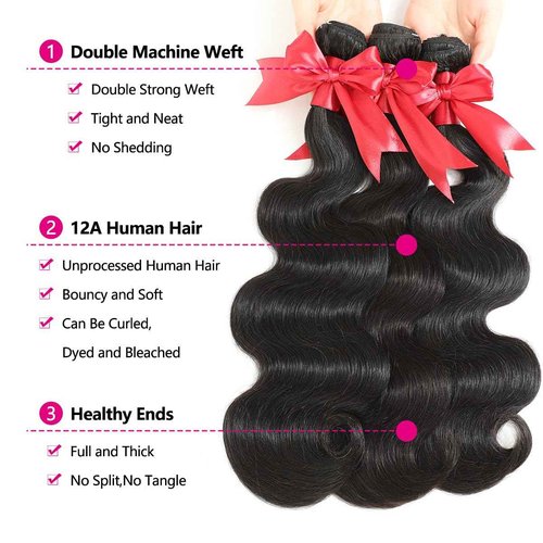 12A Human Hair Bundles with 2x6 Closure 18 20 22 with 16 Inch Brazilian Body Wave 3 Bundles Human Hair with 2x6 HD Lace Closure 100% Unprocessed Virgin Human Hair Weave