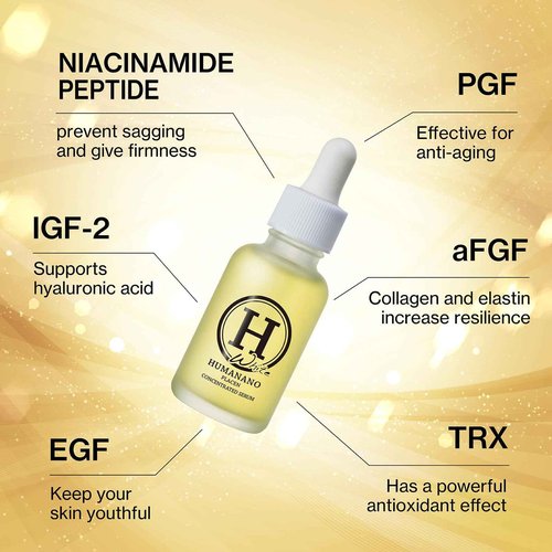 Japanese Placen Niacinamide Face Serum, 100% concentrated, EGF, FGF, "HUMANANO", Paraben Free, Alcohol Free, Mineral Oil Free, Cruelty Free (1.01 fl.oz.)