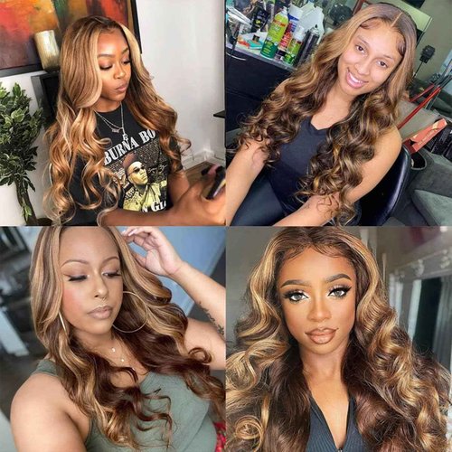 Linrkeyy Ombre Lace Front Wig Human Hair 13X6 Honey Blonde Wigs Human Hair 180% Density HD Lace Frontal Wig Body Wave 4/27 Highlight Glueless Wigs Human Hair Pre Plucked whth Baby Hair 24Inch