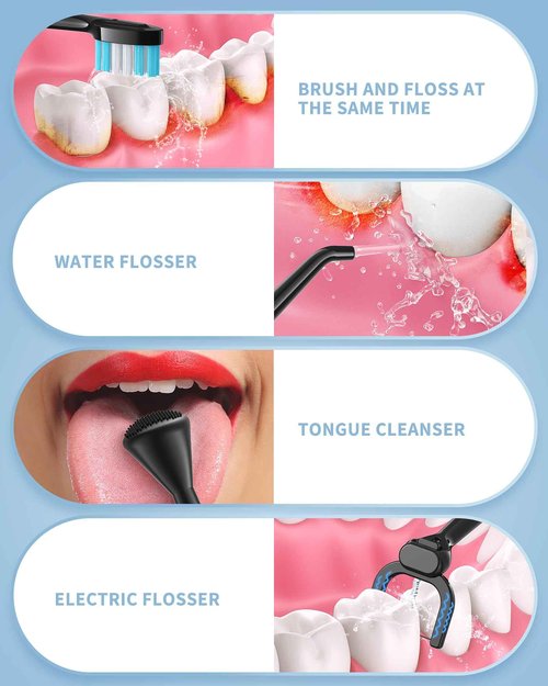 Duolosy Electric Toothbrush with Water Flosser, 4 in 1 Cordless Toothbrush and Water Flosser Combo for Multiple Users and Needs, Portable for Travel and Home,Black