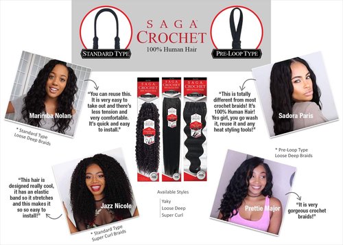 Saga Human Hair Crochet Braids Standard Type Super Curl (18", 1B)