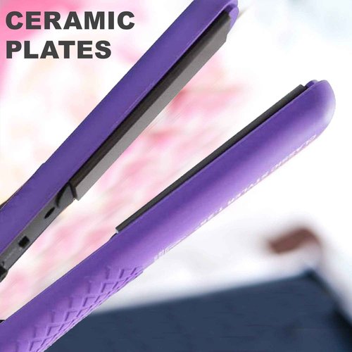 Evalectric Classic Styler Ceramic Flat Iron - 1.25" Ceramic Flat Iron with Floating Plates - Dual Voltage Hair Straightener - Negative Ion Technology - Travel Friendly - Deep Purple