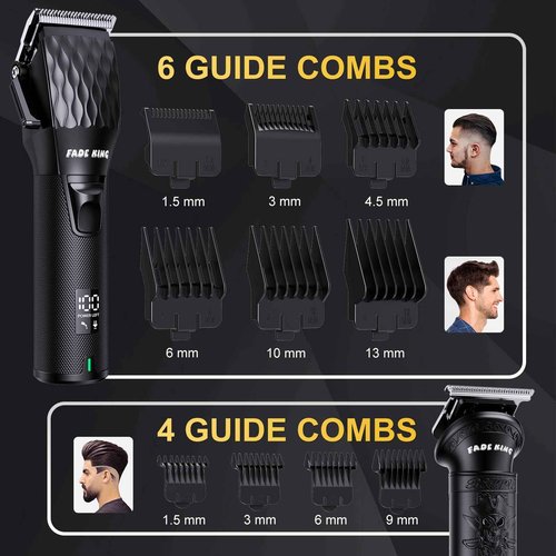 FADEKING® Professional Hair Clippers for Men - Cordless Beard Trimmer for Men, LCD Display Hair Clippers and Trimmer Set for Barber Haircut & Mens Grooming with Travel Case(Black)