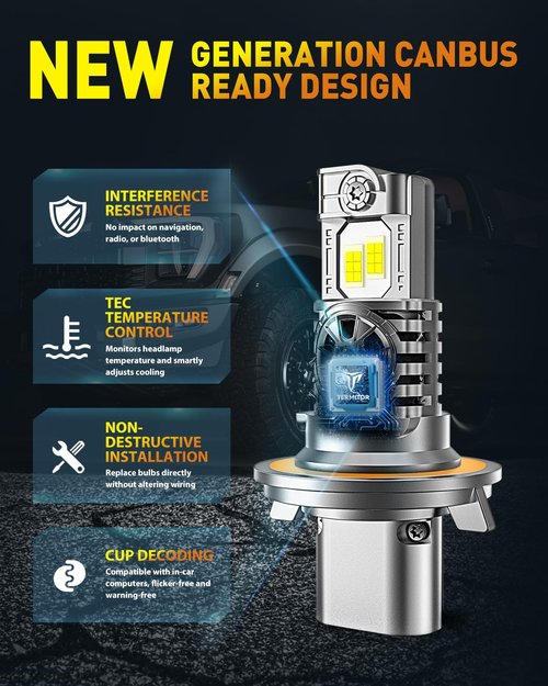 Termitor Upgraded H13/9008 Light bulb Hi/Low Beam, 40000LM 900% Super Bright, 6500K Cool White Fog Light Bulb,IP68 Waterproof, Real 1:1 Halogen Mini Size, Plug-N-Play, Pack of 2