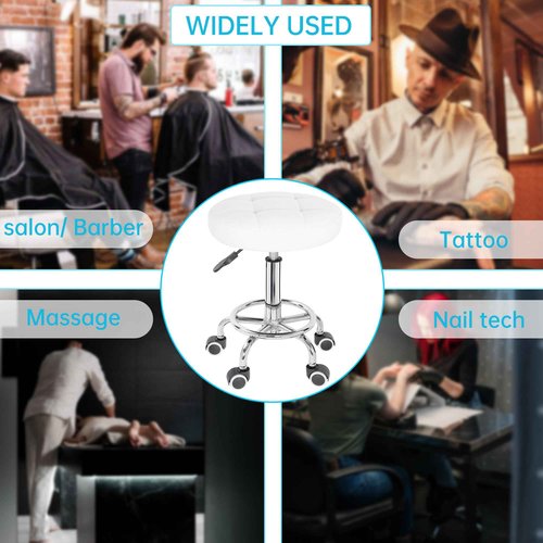 IBVIVIC PU Leahter Rolling Stool Height Adjustable Round Swivel Stools for Spa Salon Massage Work Chair with Foot Rest White