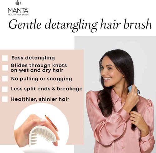 Manta Mirror Anti-Breakage Hairbrush – Travel Brush for Women, Gentle Wet & Dry Detangling Brush with Scalp Massager, Blue