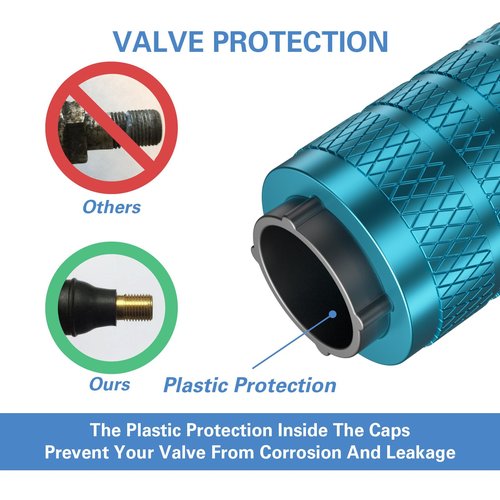 CKAuto Tire Valve Stem Caps, Cyan, 4 pcs/Pack, Anodized Aluminum Tire Valve Cap Set, Corrosion Resistant, Universal Stem Covers for Cars Trucks Motorcycles SUVs and Bikes