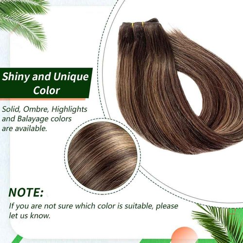 Weft Hair Extensions Human Hair 24 Inch Sew in Hair Extension Real Human Hair 120G Double Weft Ombre Light Brown to Ash Brown Highlights Sew in Human Hair Extension Full Head Remy Hair Weft Extension