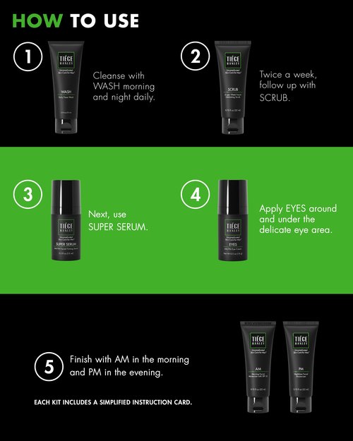 Tiege Hanley Skin Care Set for Men, Anti Aging Routine, System Level 3, Daily Face Wash, Facial Scrub, Two Moisturizers, Eye Cream, and Serum for Healthy, Hydrated Skin, Men’s Skin Care, 6 Piece Kit