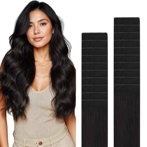 GOO GOO Genius Tape in Hair Extensions, Hand Tied Tape Weft, 1B Natural black, 20inch 50g 20pcs, Remy Human Hair, Seamless Invisible Tape, Natural Blend, Lightweight