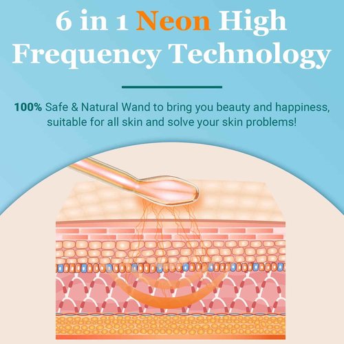 High Frequency Facial Wand - UUPAS Portable Handheld High Frequency Facial Machine with 6 Different Orange Tubes for Face/Hair/Body Home Use Device