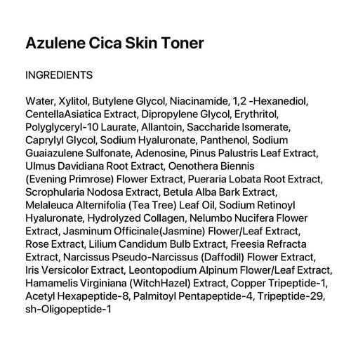 Le Nubele Azulene CICA Skin Toner for Clear Skin, Azulene 600ppm, Centella Asiatica 5000ppm, Hydrating, Non-Comedogenic, Calming, Redness Relief, Fungal Acne Safe, Korean Skin Care, 120ml/4.05 fl.oz.