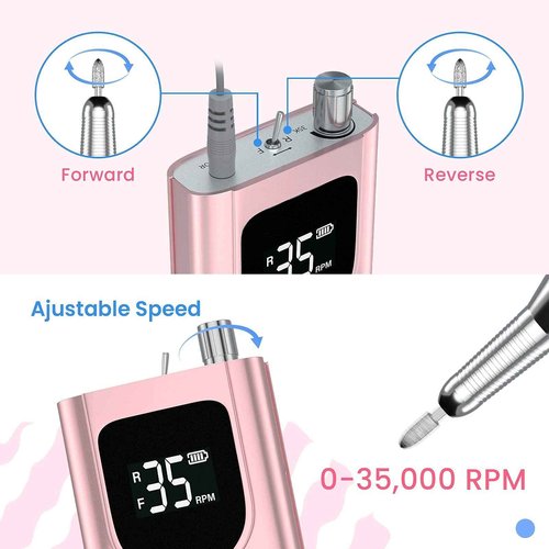 Delanie Electric Nail Drill Professional 35000 RPM Rechargeable Portable E-File for Nail Tech, Rose Gold