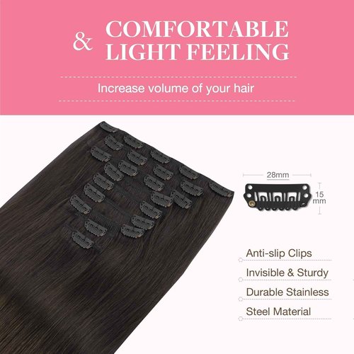 GOO GOO Clip in Hair Extensions Real Human Hair, Remy Human Hair Extensions Clip ins for Women, Natural Human Hair, 20inch 150g 9Pcs, 2 Dark Brown