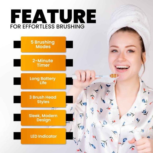 Brio Ollie SmartClean Electric Toothbrush for Adults,Travel Sonic Toothbrush with 3 Replacement Heads, Ultra Clean Rechargeable Toothbrush Portable One Charge for 6weeks 5 Modes 2mins Timer - White