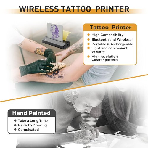 Yuelong Tattoo Transfer Stencil Printer, Thermal Tattoo Printer Machine with 10pcs Transfer Paper Kit Portable Tattoo Transfer Copier Printer for Artist