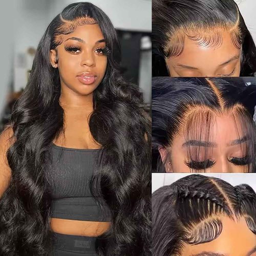 Beworthair 13x6 Body Wave Lace Front Wigs Human Hair Pre Plucked 220% Density HD Transparent Lace Frontal Wigs Human Hair Lace Front Wigs for Women With Baby Hair Wig (Black, 16 Inch)