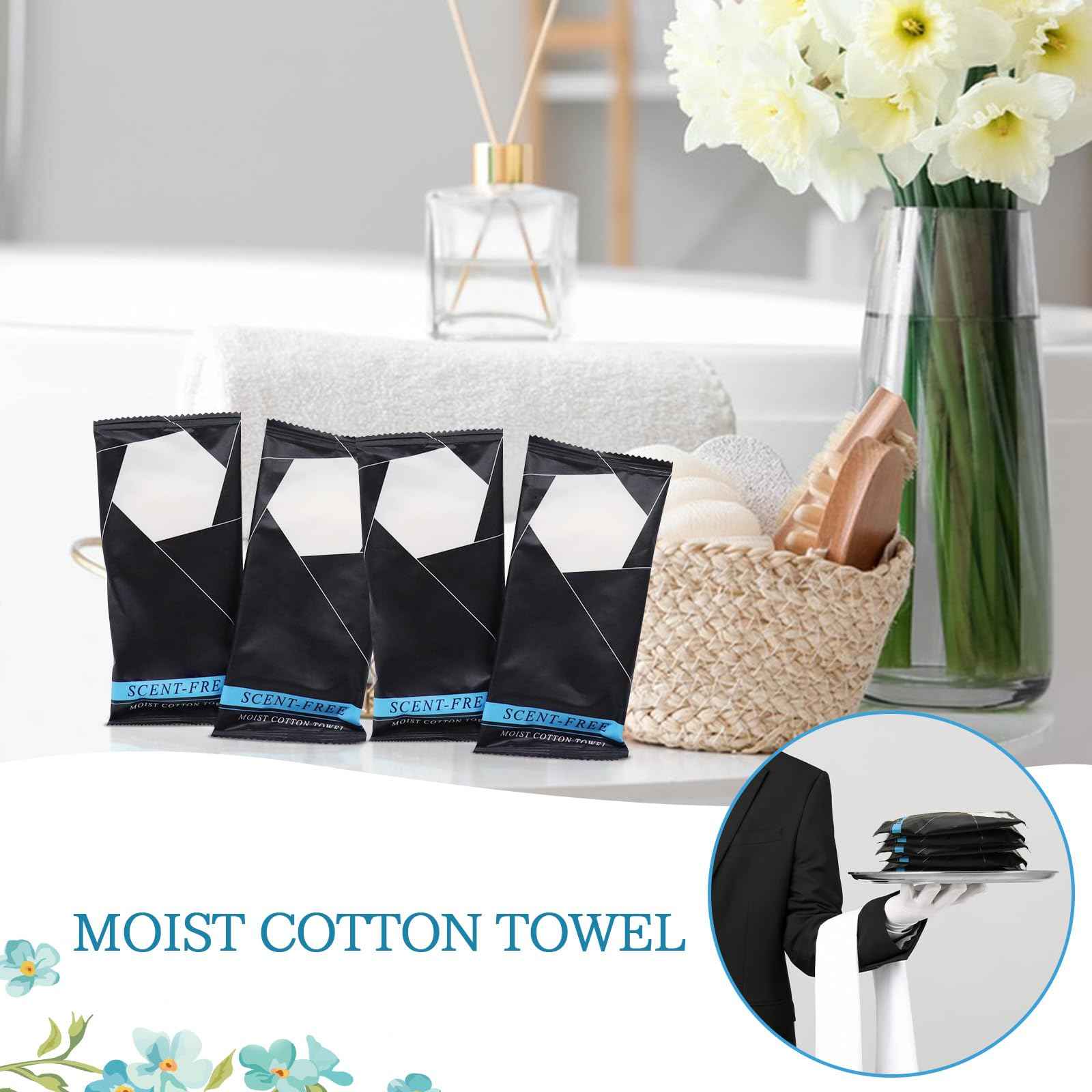 150 Pcs Moist Towel Bulk Moist Towelettes Individually Wrapped,White Towel Services 8.5''x8.5'' Unscented Wet Hand Towels,Disposable Refreshment Pre Moistened Towels for Travel Camping Sport Spa Party