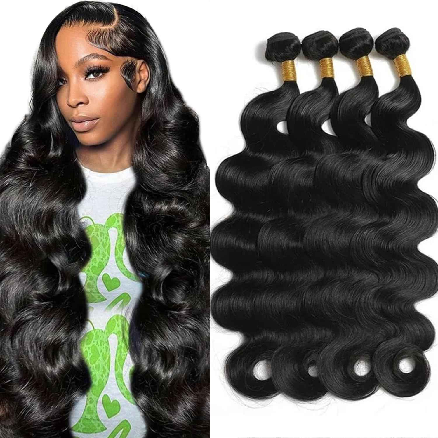 Human Hair Bundles 16 18 20 22 Inch Body Wave Bundles Human Hair 100% Unprocessed Brazilian Virgin Weave 4 Bundle Natural Black for Women Hair Extensions