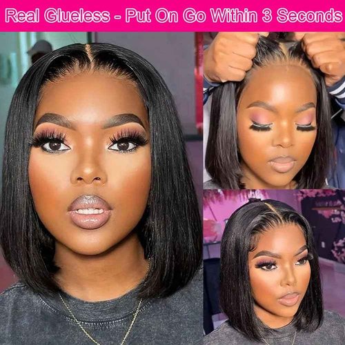 CYSDRH Bob Wig Human Hair 13x6 HD Frontal Lace Wig 180% Density Short Bob Wigs for Black Women Pre Plucked 100% Brazilain Virgin Human Hair Wigs - 14 Inch 13x6 Straight Bob Wig Natural Black Color