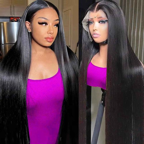 AUOU 30 Inch 13x6 Lace Front Wigs Human Hair 200 Density Straight HD Lace Front Wigs Human Hair Pre Plucked 13x6 Lace Frontal Straight Human Hair Wigs for Women Glueless Wigs Human Hair Natural Color