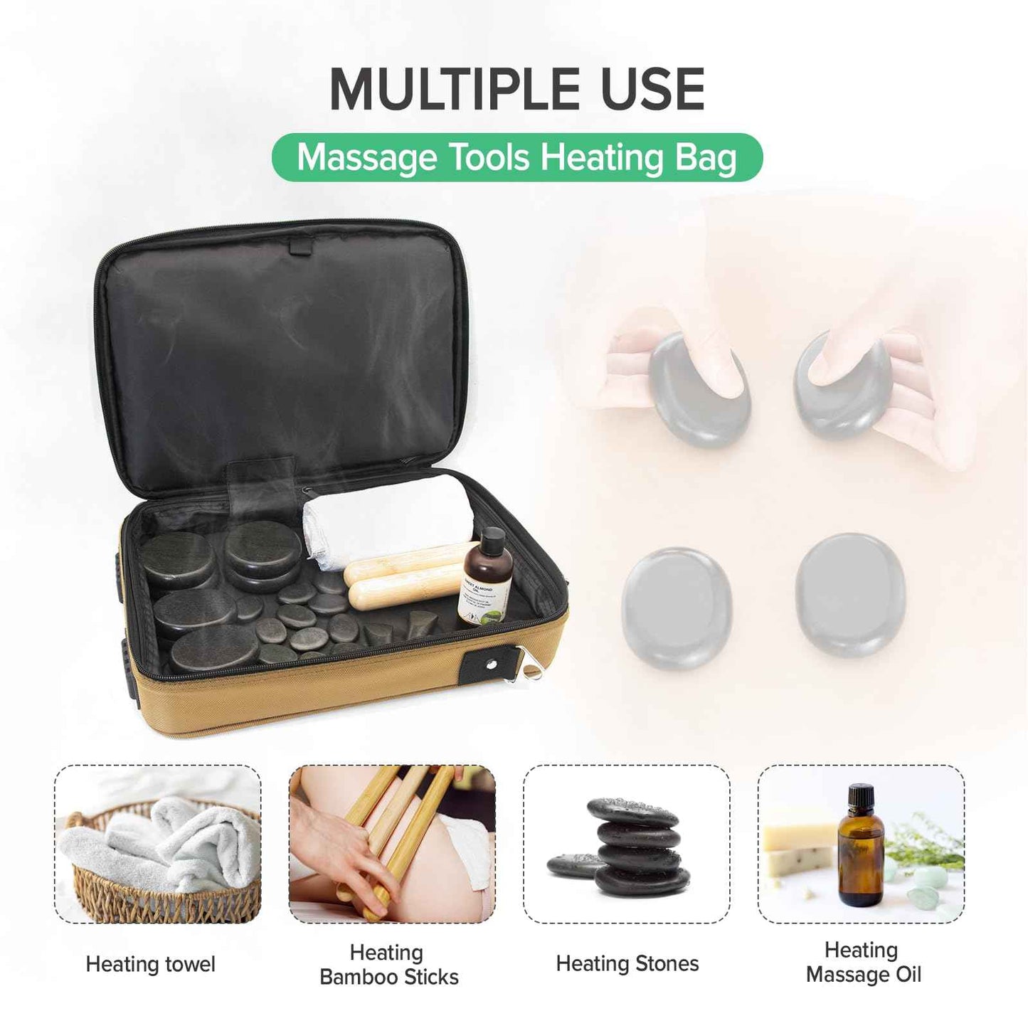 Goodtar Portable Hot Stones Warmer Set Spa Salon Massage Digital Electric Heater Kit with 16 Basalt Stones