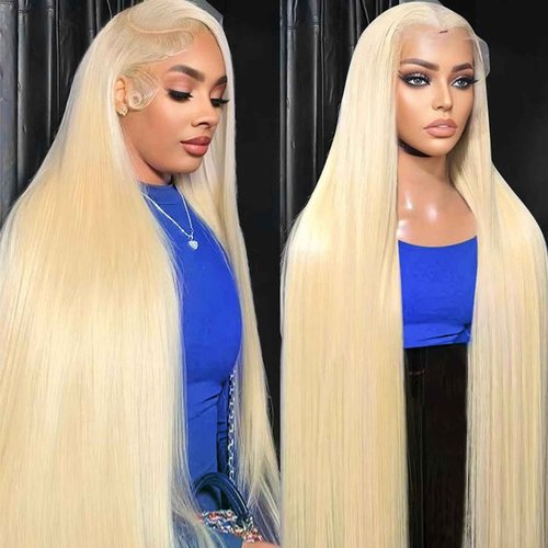 SUNKASA 32 Inch 613 Lace Front Wig Human Hair 200 Density Blonde Wig Human Hair 13X6 HD Transparent Straight Lace Front Wigs Blonde Glueless Wig for Women Pre Plucked with Baby Hair