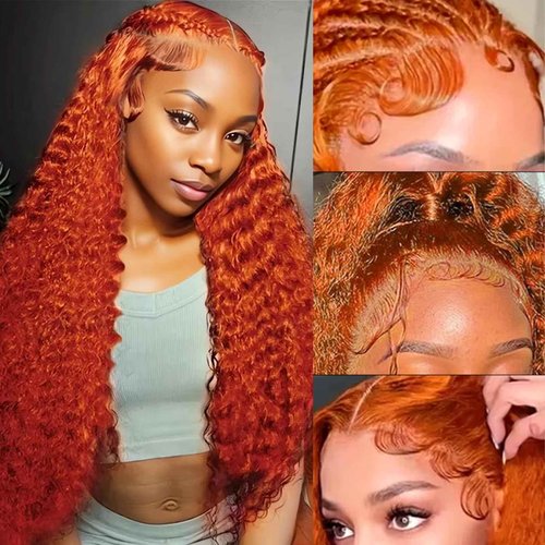 PREMAY 20 Inch Ginger Wig Human Hair 13x4 Deep Wave Lace Front Wigs 180 Density HD Lace Curly Orange Wig Glueless Wigs Human Hair Pre Plucked 350# Colored Ginger Wig