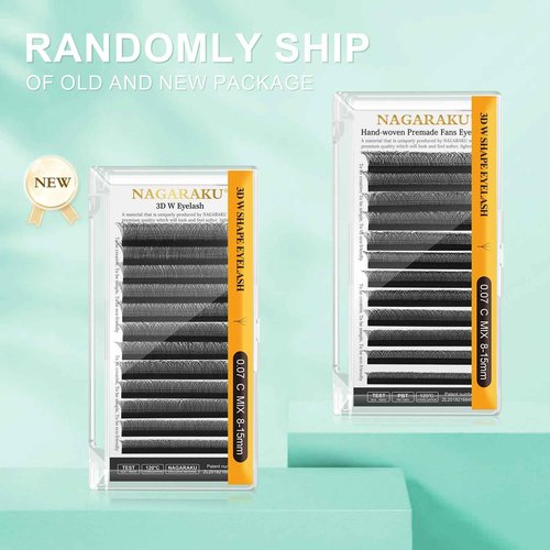 NAGARAKU 4D W Shape Eyelash Extension 5 Trays in 1 Pack Volume Premade Fans Pestañas Faux Mink Matte Black Cluster Easy Fanning False Lashes for Professional Beauty Salon (0.07 D Curl 8-15mm Mix)