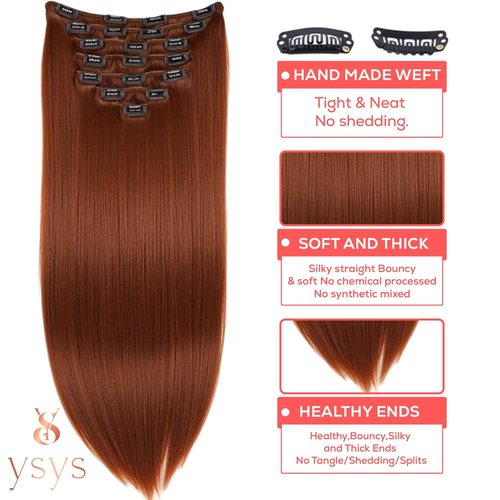 YSYS Clip in Hair Extensions - 100% Human Hair Remy Hair Extensions for Women - 7 Pieces, 120g Seamless Clip ins for Extra Volume/Style - Natural Straight (Reddish Brown #33, 20 inches)