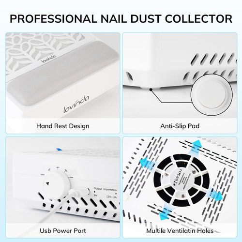 Lavinda Nail Dust Collector, Efficient Nail Dust Vacuum with Washable Filter, Ideal for Acrylic Nail Art, Polishing, Manicure & Pedicure in Salons and Home Use