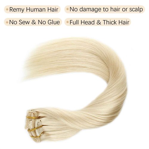 ABH AMAZINGBEAUTY HAIR Clip in Real Human Hair Extensions Blonde 20 Inch Clip in Hair Extensions Real Remi Virgin Human Hair Extensions Clip ins Straight Hair #60 Platinum Ash Blonde 8Pcs 120G