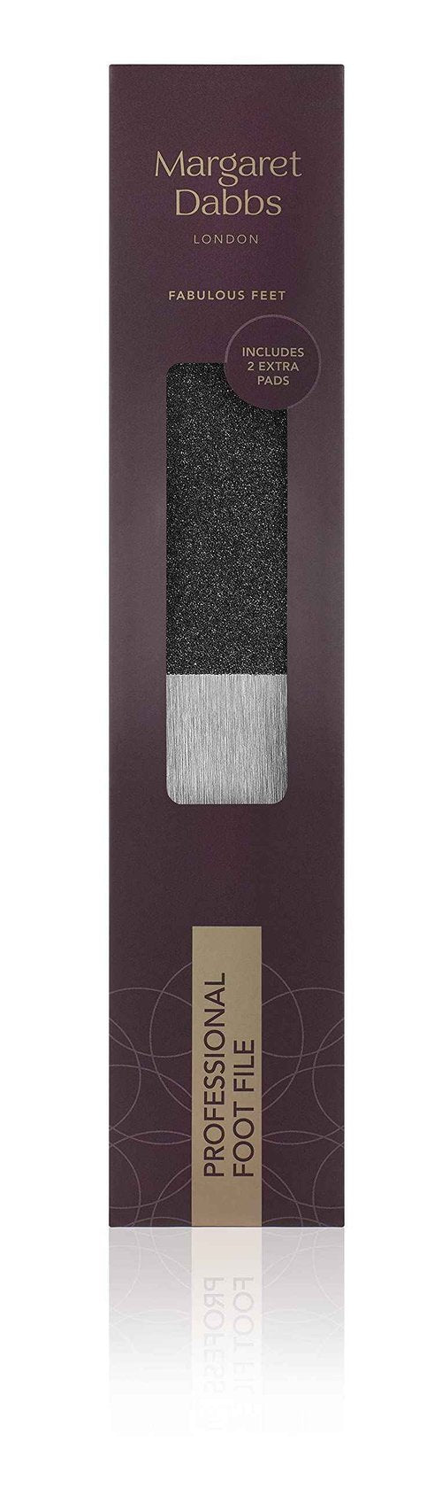Margaret Dabbs Professional Foot File with 2 Replacement Pads, Foot Callus Remover, Feet Scrubber for Dead & Hard Skin, Feet Scrubber for Women - Stainless Steel File
