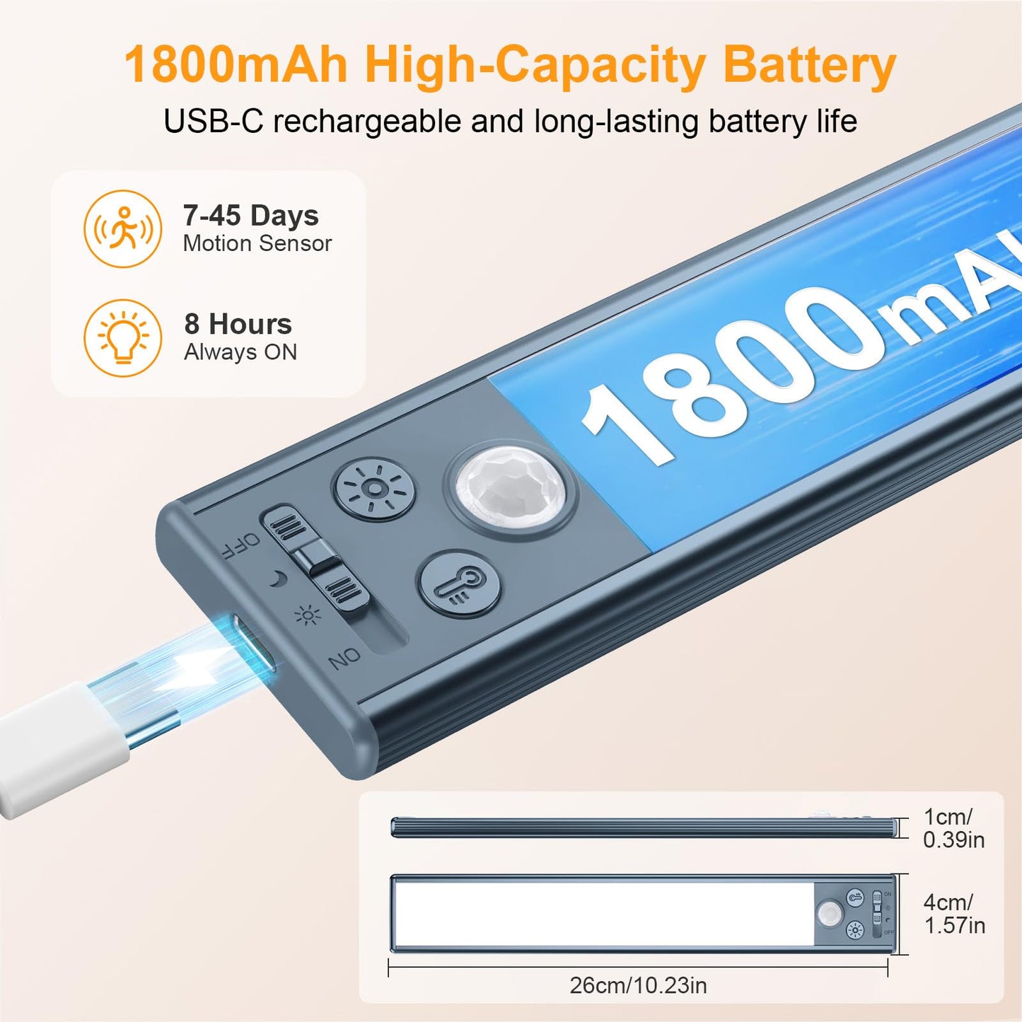 Gritin 10.2inch Under Cabinet Lighting Rechargeable -84 LED Super Bright,3-Color& 5 Level Brightness,4 Modes,Motion Sensor, Long Lasting- Easy Installation Magnetic Closet Lights -2 Pack-Sea Blue