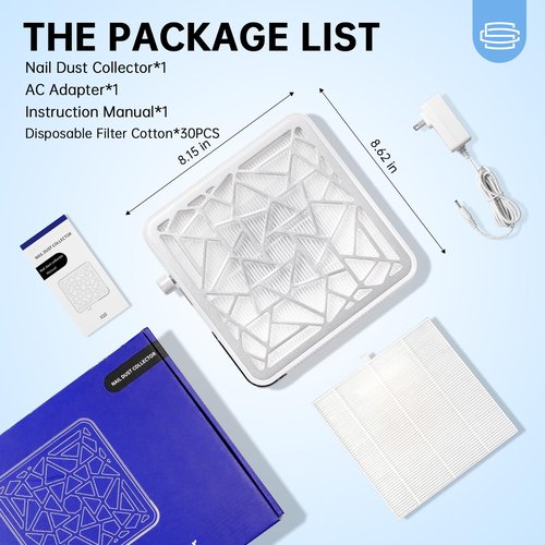 CHRISTINE SHELLY Nail Dust Collector, Cordless Dust Collector Nail Tech, Powerful Vacuum Fan Vent Dust Collector Extractor Dust Suction Machine for Acrylic Nails Polishing, Nail Salon&Home, White