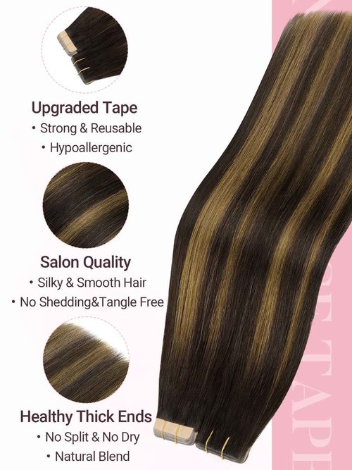 MAXITA Invisi Edge Tape in Hair Extensions Human Hair 16 Inch 50g 20pcs Balayage Dark Brown to Chestnut Brown Seamless Invisible injected tape in hair extensions Silky Smooth