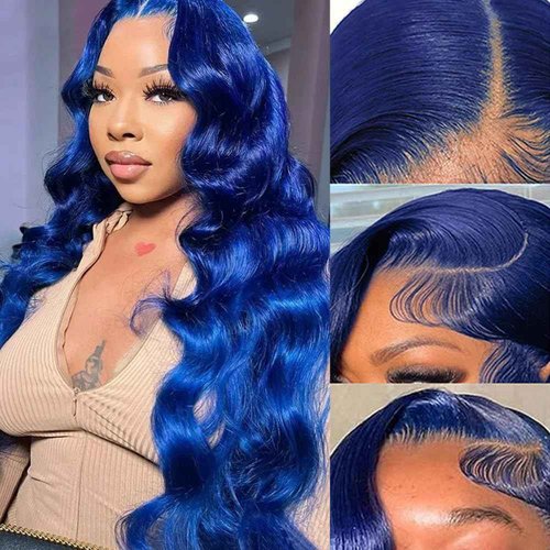 Blue Lace Front Wigs Human Hair Body Wave 28 Inch 13x4 Dark Blue HD Lace Frontal Wig Human Hair Wear and Go Glueless Royal Blue Wigs Human Hair Pre Plucked Navy Blue Colored Wigs For Black Women